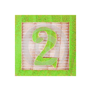 Number 2 two childs wood block on white with clipping path