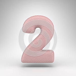 Number 2 on white background. Pink leather 3D number with skin texture