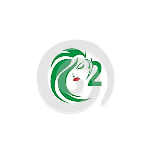 Number 2 with woman face logo icon design vector