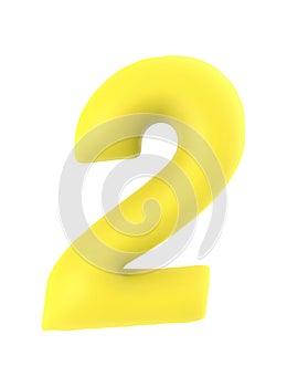 number 2 yellow cartoon font isolated - 3d rendering