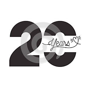 Number 20 for anniversary celebration card icon