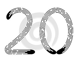 Number 20 from black dotted lines isolated on white background. Design element
