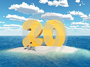 The number 20 on an island in the sea
