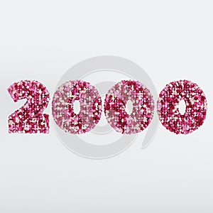 Number 2000 3D Text Illustration, Digits With Pink And Cream Colors Stars, 3D Render In 4K Resolution