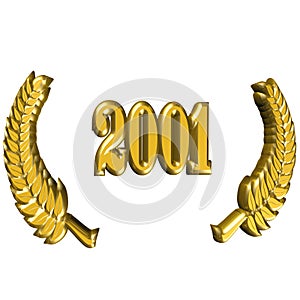 Number 2001 with laurel wreath or honor wreath as a 3D-illustration, 3D-rendering