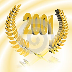 Number 2001 with laurel wreath or honor wreath as a 3D-illustration, 3D-rendering