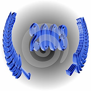 Number 2003 with laurel wreath or honor wreath as a 3D-illustration, 3D-rendering