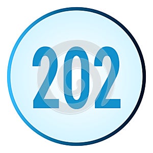 Number 202 symbol or logo with round frame in blue gradient color