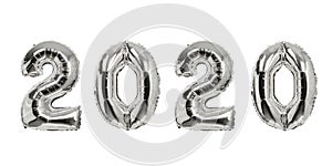 Number 2020 of silver balloons. White background. New years concept