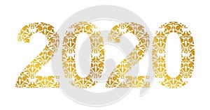 Number 2020 year patterned with floral shapes, isolated on white. 2019 for decorate calendar, banner, poster, invitation