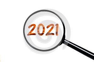 Number 2021 and magnifying glass