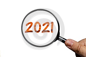 Number 2021 and magnifying glass
