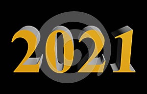 Number 2021 for New Year holiday isolated on black background