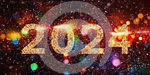 Number 2024 on a bright background. . Design template Festive typographic poster, banner or Happy New Year greeting card