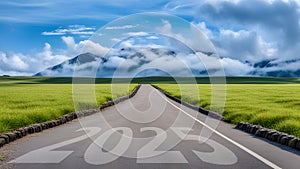 Number 2025 written on empty road. Concept of New 2024 Year. Concept of planning, tasks