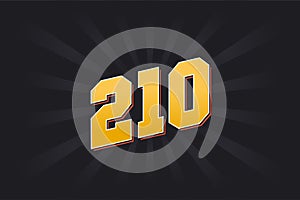 Number 210 vector font alphabet. Yellow 210 number with black background