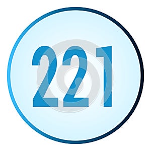 Number 221 symbol or logo with round frame in blue gradient color