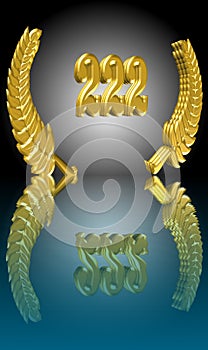 Number 222 with laurel wreath or honor wreath as a 3D-illustration, 3D-rendering