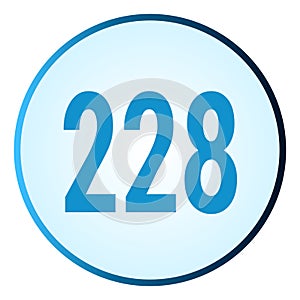 Number 228 symbol or logo with round frame in blue gradient color