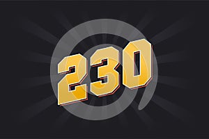 Number 230 vector font alphabet. Yellow 230 number with black background