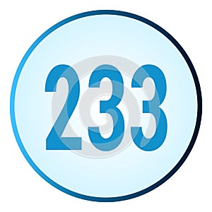 Number 233 symbol or logo with round frame in blue gradient color