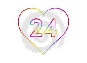 Number 24 into a white heart