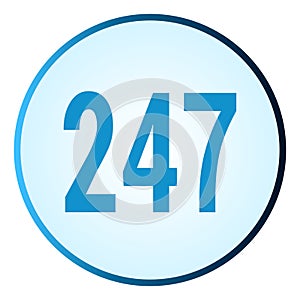 Number 247 symbol or logo with round frame in blue gradient color