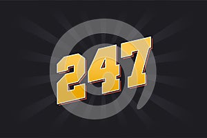 Number 247 vector font alphabet. Yellow 247 number with black background