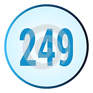 Number 249 symbol or logo with round frame in blue gradient color