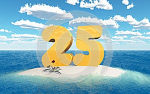 The number 25 on an island in the sea