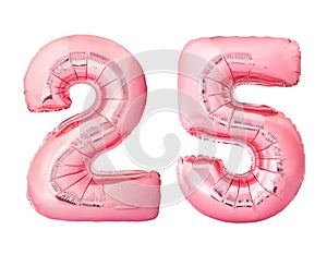 Number 25 twenty five made of rose gold inflatable balloons isolated on white background