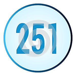 Number 251 symbol or logo with round frame in blue gradient color