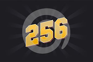 Number 256 vector font alphabet. Yellow 256 number with black background