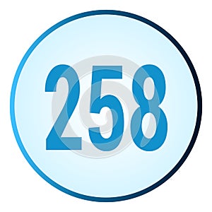 Number 258 symbol or logo with round frame in blue gradient color