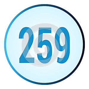 Number 259 symbol or logo with round frame in blue gradient color