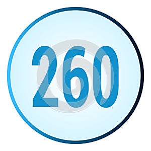 Number 260 symbol or logo with round frame in blue gradient color