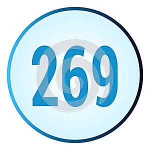 Number 269 symbol or logo with round frame in blue gradient color