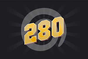 Number 280 vector font alphabet. Yellow 280 number with black background