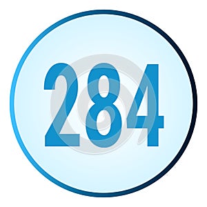 Number 284 symbol or logo with round frame in blue gradient color