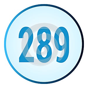 Number 289 symbol or logo with round frame in blue gradient color