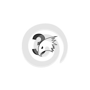 Number 3 logo icon with falcon head design symbol template
