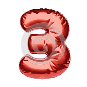 Number 3 made of red balloon isolated on white background. 3D illustration