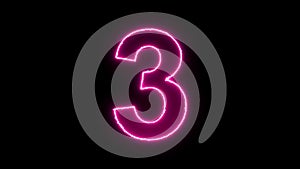 Number 3 reveal neon electric glowing motion wipes to center