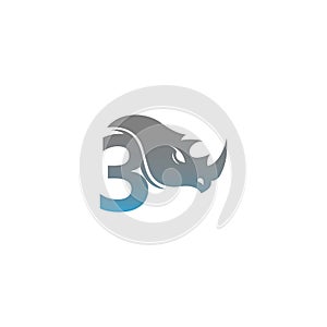 Number 3 with rhino head icon logo template