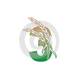 Number 3 with rice plant icon illustration template