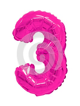 Number 3 three from balloons pink