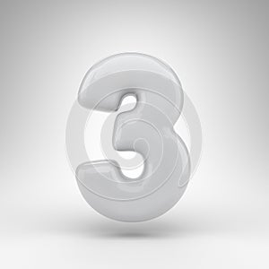 Number 3 on white background. White plastic 3D number with glossy surface.