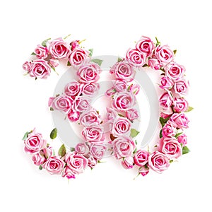 Number 30 Made of Roses Isolated