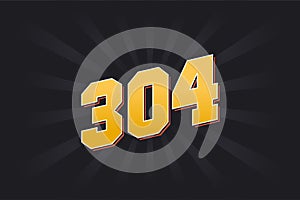 Number 304 vector font alphabet. Yellow 304 number with black background