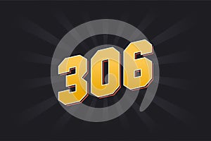 Number 306 vector font alphabet. Yellow 306 number with black background
